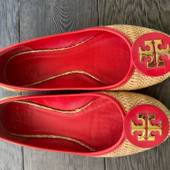 Tory Burch Red Raffia and Tan Flats Size 9 - Picture 9 of 9